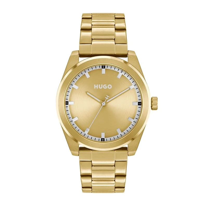 HUGO Analogue Quartz Watch for Men #Bright Collection with Gold Colored Stainless Steel Bracelet - 1530354