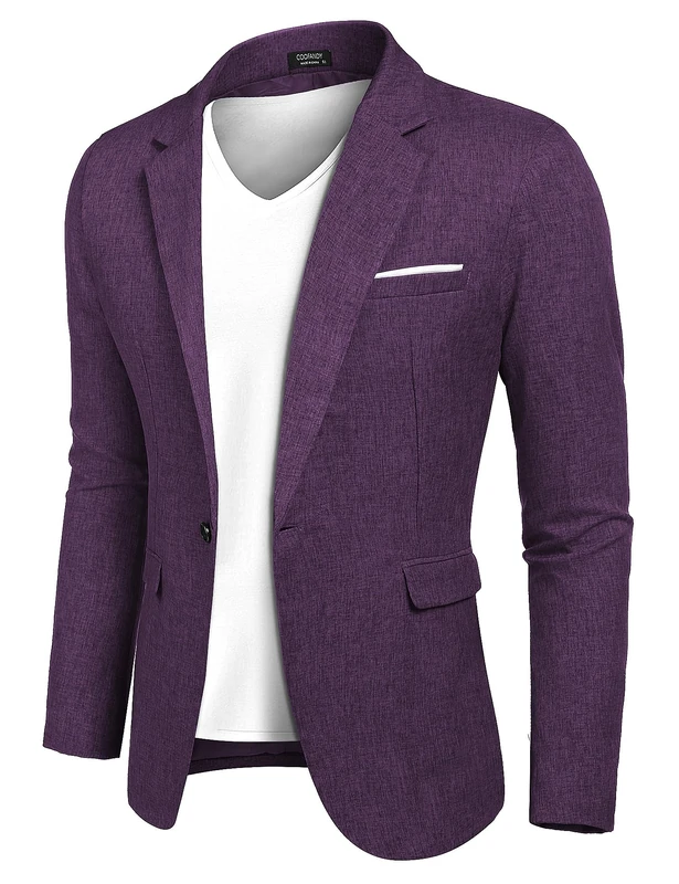 COOFANDY Men's Blazer Casual Sport Coats Slim Fit One Button Suit Jacket Lightweight Sports Jacket, Purple, L