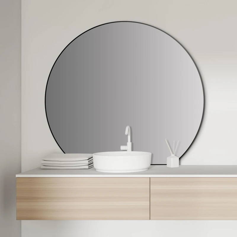 Talos Picasso Mirror Black Diameter 100 cm - Elegant Wall Mirror with Aluminium Frame - Ideal for Bathroom and Modern Ambience Bathroom Mirror in Black