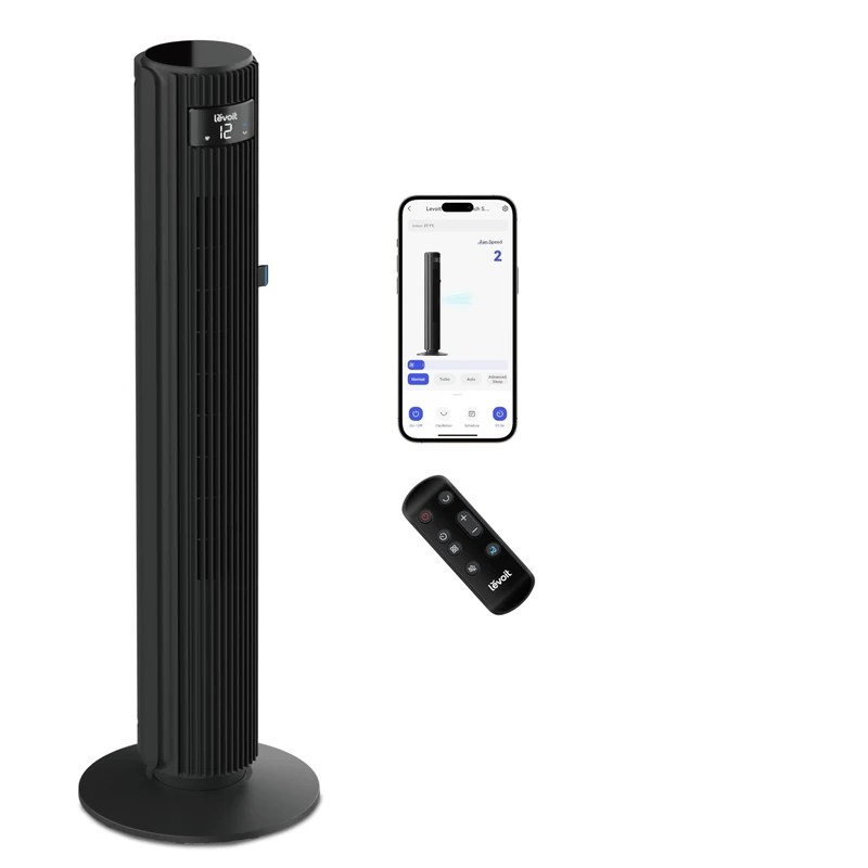 LEVOIT 25dB Smart Silent Tower Fan 42Inch, 7.9m/s Powerful Electric Cooling Fan for Bedroom with DC Motor, 90° Oscillating and 60° Up and Down, Voice Control 4 Modes 12 Speeds 12H Timer