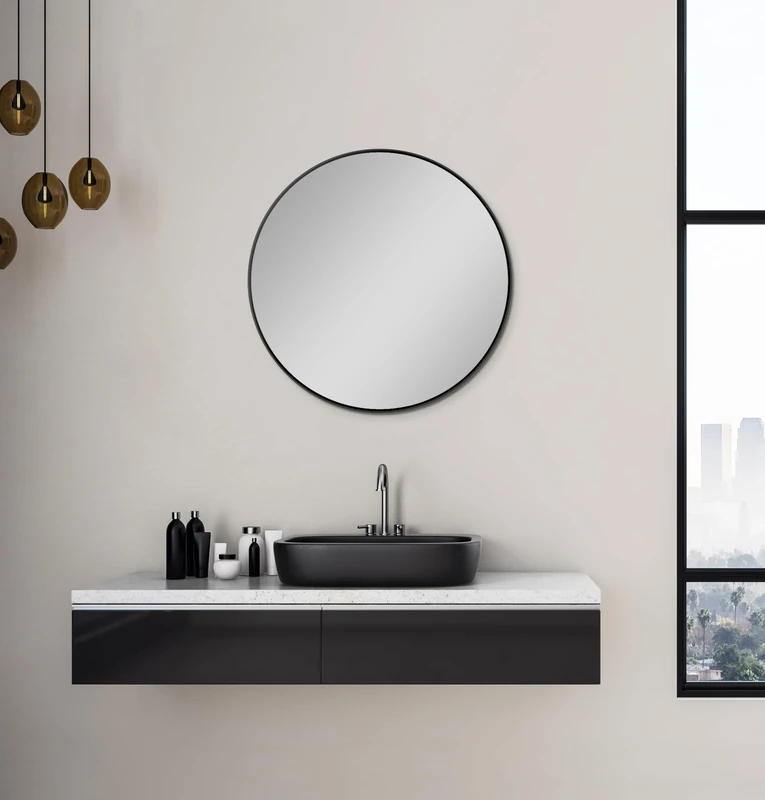 Talos Picasso Black Mirror Diameter 60 cm Aluminium Frame, Round Bathroom Mirror for Stylish Ambience - Elegant Wall Mirror that combines Functionality and Modern Design