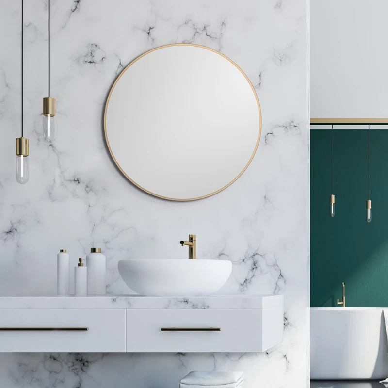 Talos Picasso Mirror Gold Diameter 60 cm Aluminium Frame, Round Bathroom Mirror for Stylish Ambience - Elegant Wall Mirror that combines Functionality and Modern Design