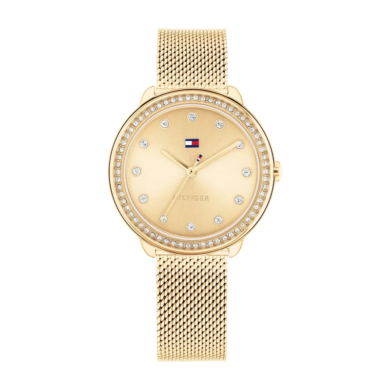 Tommy Hilfiger Three Hand Quartz Movement Watch for Women with Gold Colored Stainless Steel Mesh Bracelet - 1782699