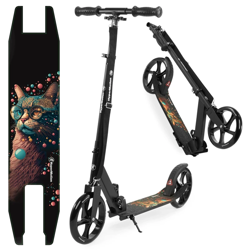 HyperMotion Two-Wheel Scooter VIBE for Children 7+ and Youth, Maximum Load up to 100 kg, Aluminum, Foldable, Adjustable Handlebar Height, ABEC-7 Bearings, 200 mm Wheels, Black