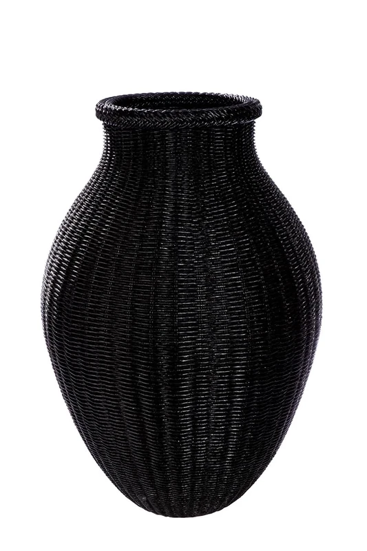 GILDE Resin Floor Vase Weave – Bulbous – Textured – Woven Pattern – Black – Height 67 cm x Diameter 44 cm – Decorative Vase