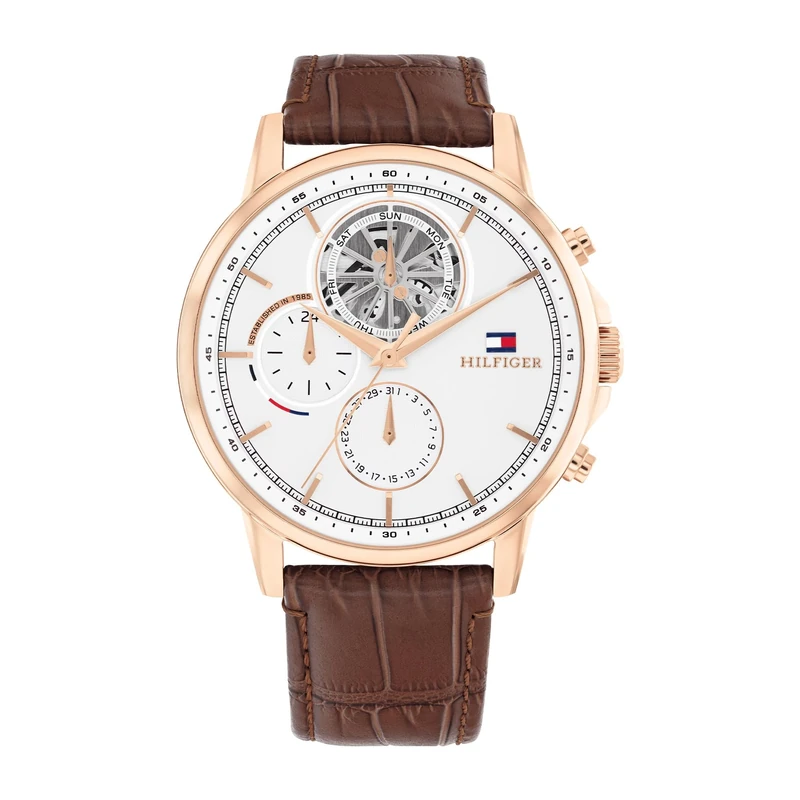 Tommy Hilfiger Analogue Multifunction Quartz Watch for Men with Light Brown Leather Strap - 1710606