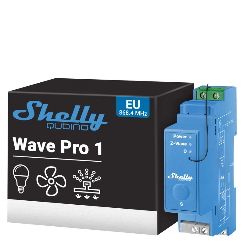 Shelly Wave Pro 1, 1-channel Z-Wave Smart Switch with Dry contacts - 16A, Z-Wave S800, DIN-rail mountable, Extended Network Repeater, SmartStart Compatible