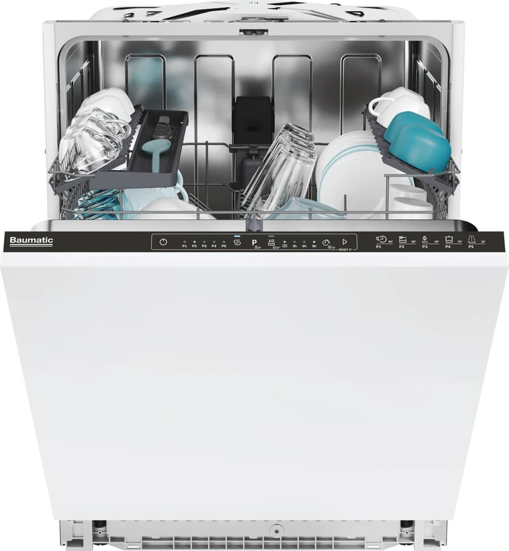 Baumatic BI3E53E0B-80 Integrated Standard Dishwasher - White Control Panel - E Rated