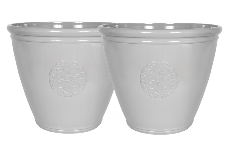 Lightweight Recycled Plastic Garden Pot Planter with Drainage Holes | UV Resistant & Frostproof | Eden Emblem Grey 45cm