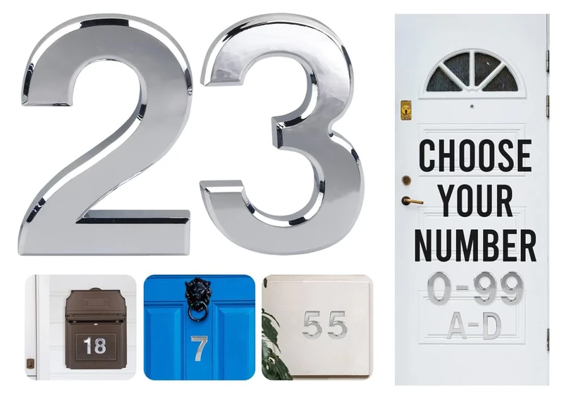 Silver Door Numbers Stick On, 0-99, Letters A, B, C, D, 3'' House Numbers Self Adhesive Stickers, For Doors, Mail Boxes, Hotel Rooms (23)