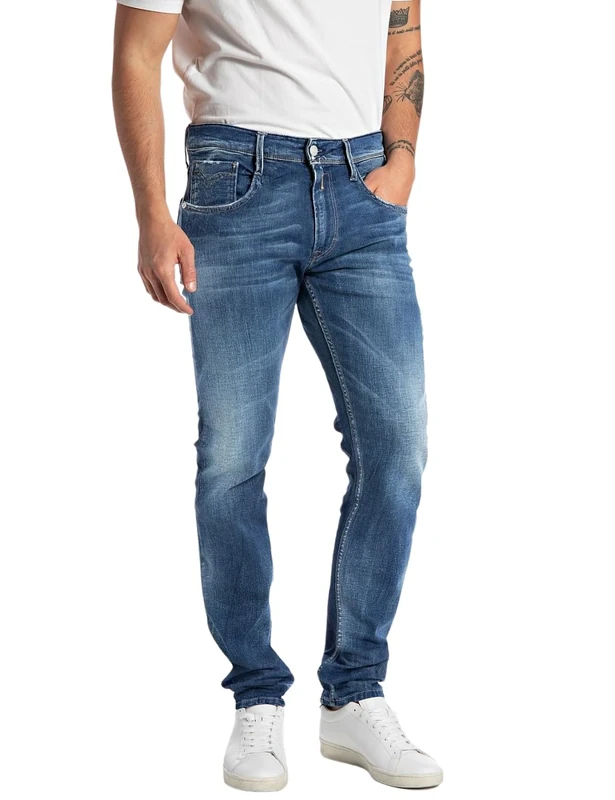 Replay Herren Jeans Anbass Slim-Fit, Blau (Medium Blue 009-5), 40W / 34L