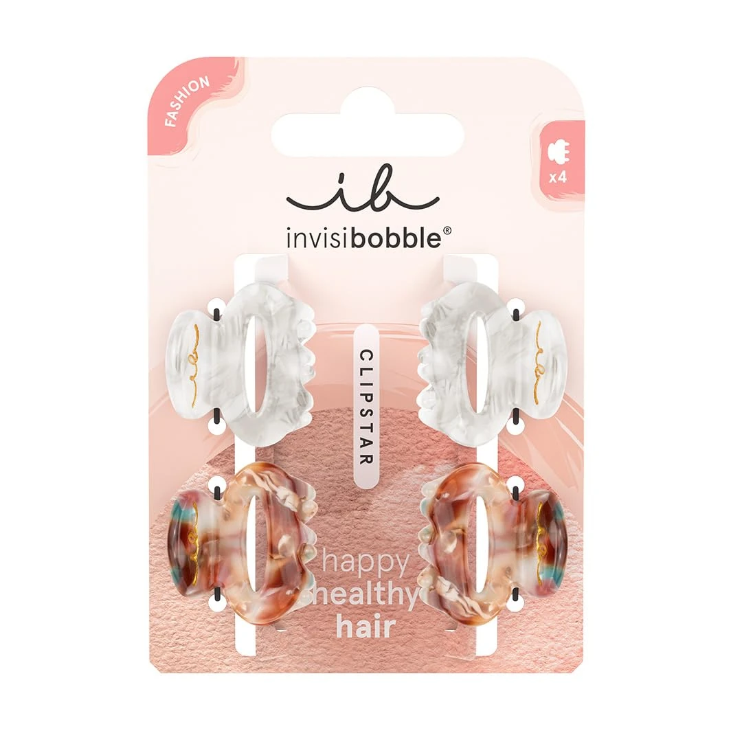 invisibobble Clipstar Petit Bijoux S Hair Clips Set, 4 Elegant Hair Clips in Neutral Colours, Gentle Hold with HairLoveTech, Style & Care for Healthy Hair