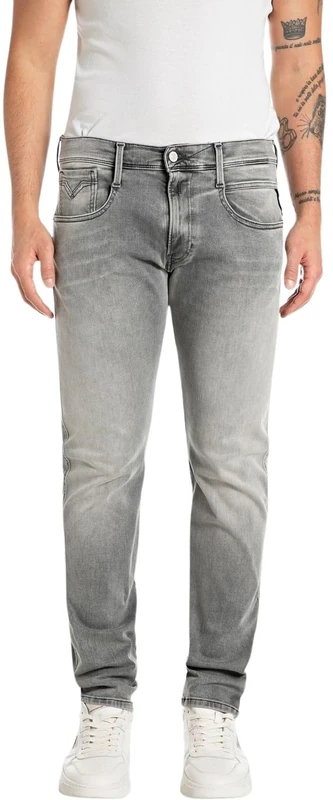 Replay Herren Jeans Anbass Slim-Fit Hyperflex mit Stretch, Grau (Medium Grey 096-1), 28W / 34L