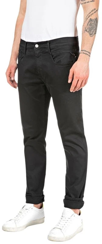 REPLAY Herren Jeans Anbass Slim-Fit Hyperflex Colour X-Lite mit Stretch, Schwarz (Black 040-2), 31W / 34L