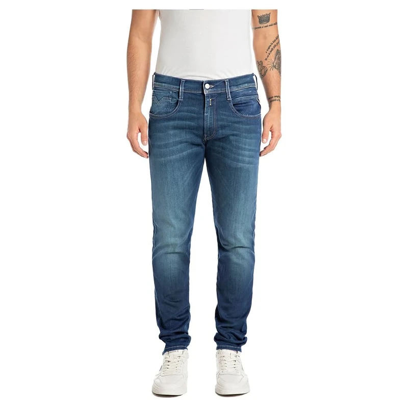 REPLAY Herren Jeans Anbass Slim-Fit Hyperflex mit Stretch, Blau (Medium Blue 009-6), 34W / 32L
