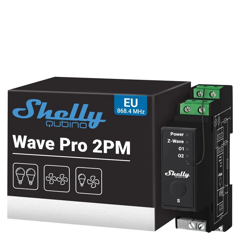 Shelly Wave Pro 2PM - Professional 2-Channel Z-Wave Smart Switch With Power Metering, DIN-rail mountable, Home Automation, Extended Network Repeater, High reliability, SmartStart, Home Automation