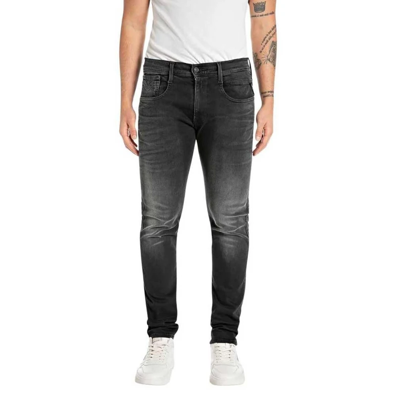 Replay Herren Jeans Anbass Slim-Fit Hyperflex mit Stretch, Schwarz (Black 098), 27W / 32L