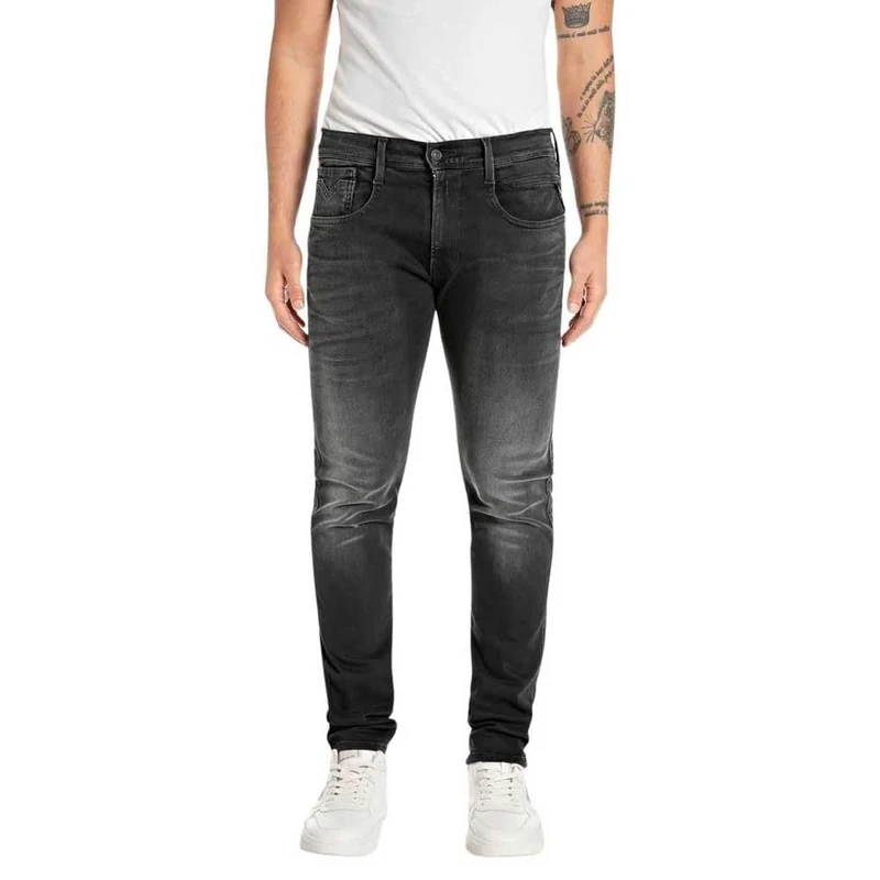 REPLAY Herren Jeans Anbass Slim-Fit Hyperflex mit Stretch, Schwarz (Black 098), 34W / 30L