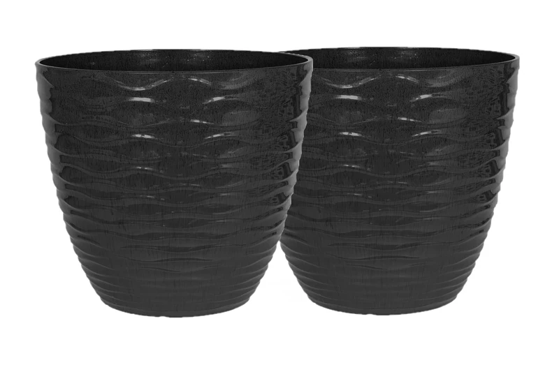 Lightweight Recycled Plastic Garden Pot Planter with Drainage Holes | UV Resistant & Frostproof | 2 x Windermere Charcoal 38cm