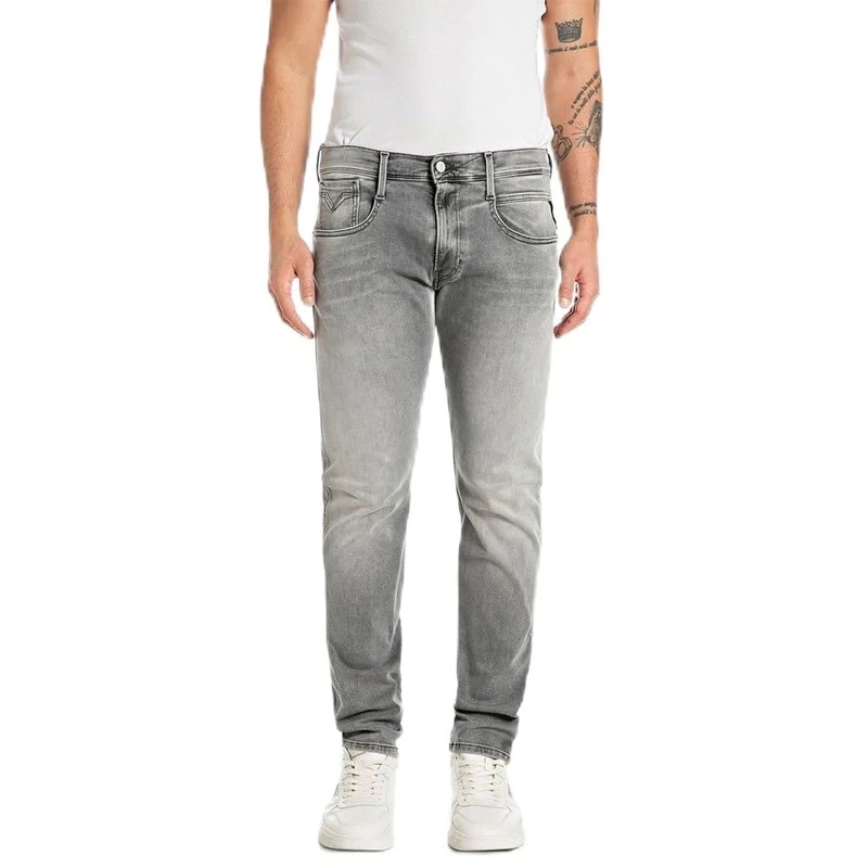REPLAY Herren Jeans Anbass Slim-Fit Hyperflex mit Stretch, Grau (Medium Grey 096-1), 34W / 34L