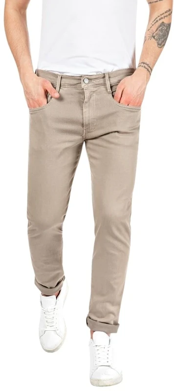 REPLAY Herren Jeans Anbass Slim-Fit Hyperflex Colour X-Lite mit Stretch, Braun (Sand 020-1), 28W / 32L
