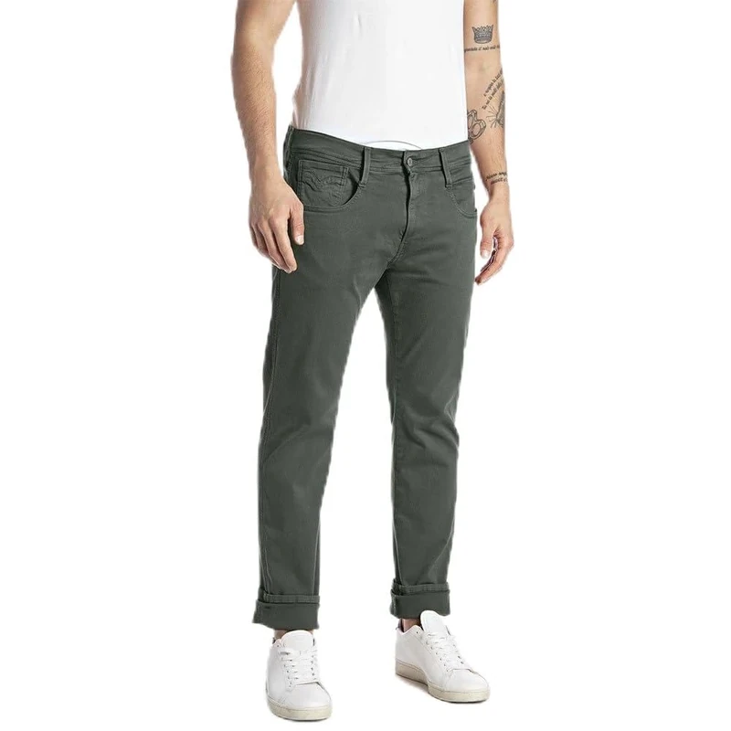 Replay Herren Jeans Anbass Slim-Fit Hyperflex Colour X-Lite mit Stretch, Grün (Military Green 030-1), 40W / 34L