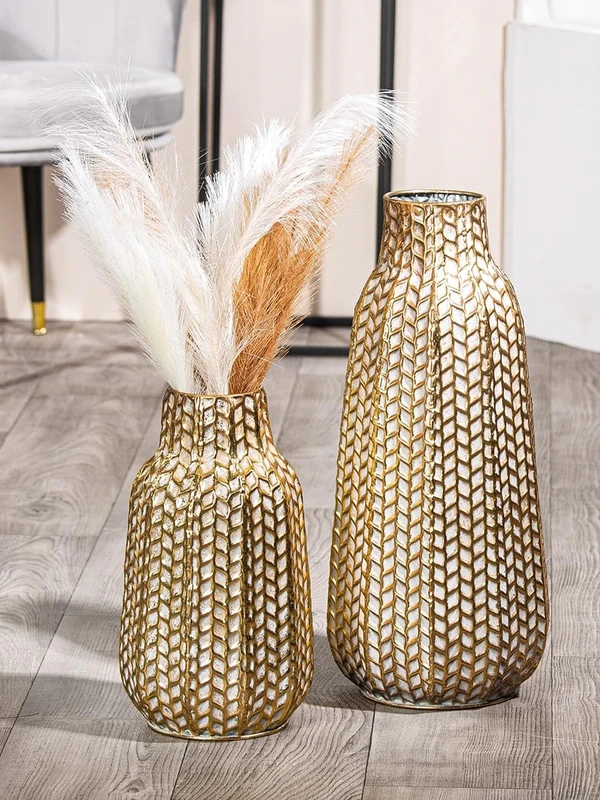 Casablanca Decorative Vase Large – Modern Metal Vase Decoration Pampas Grass Living Room – Gift Birthday Gift – Colour: Gold Height 38 cm