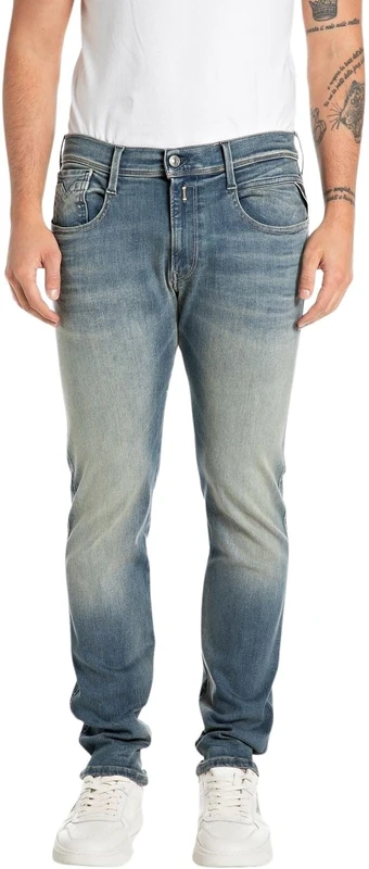 REPLAY Herren Jeans Anbass Slim-Fit Hyperflex mit Stretch, Blau (Medium Blue 009-5), 28W / 34L