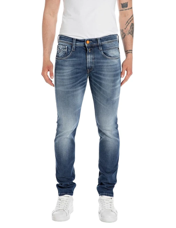 REPLAY Herren Jeans Anbass Slim-Fit Bio, Blau (Medium Blue 009), 34W / 32L