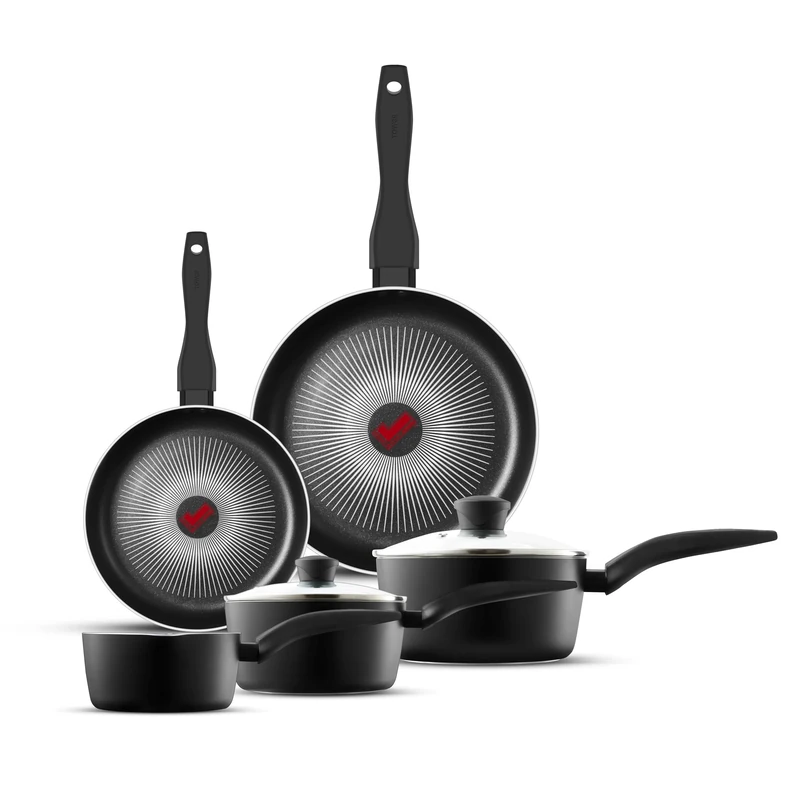 Tower T700314 SmartStart Gourmet 5 Piece Cookware Set with Easy Clean Aeroglide Non-Stick Coating, Oven Safe, Long Lasting, PFOA Free, Black