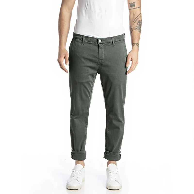 Replay Men's Zeumar Hyperchino Color Xlite Pants, 030 Military Green..,