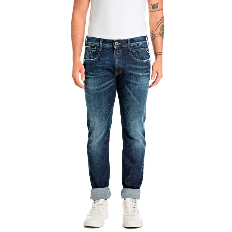REPLAY Herren Jeans Anbass Slim-Fit Aged, Blau (Dark Blue 007), 36W / 32L