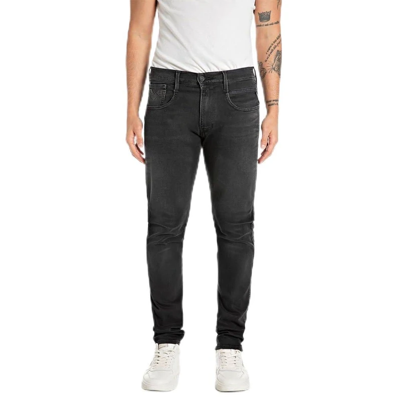 REPLAY Adult M914 Anbass Jeans, Black Delavè 099-1, 33W / 30L