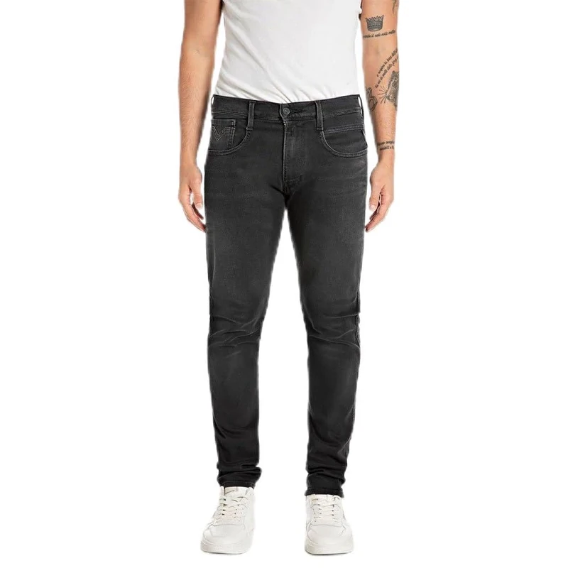REPLAY Adult M914 Anbass Jeans, Black Delavè 099-1, 33W / 32L