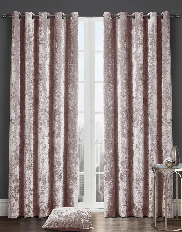 Kampala Hill Crushed Velvet Eyelet Ring Top Light Filtering Curtains Blush Pink 90x90