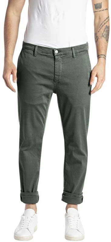 REPLAY Adult M9627 Zeumar Hyperchino Color Xlite Trouser, Military Green 030-1, 28W / 32L