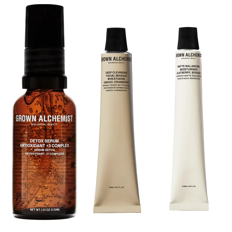 Grown Alchemist Detox Essentials Skincare Kit - Skin Care Set Gift Exclusive - Detox Niacinamide Serum for Face 30 ml, Moisturising and Hydrating Matte Moisturiser 12 ml Deep Cleansing Face Mask 20 ml