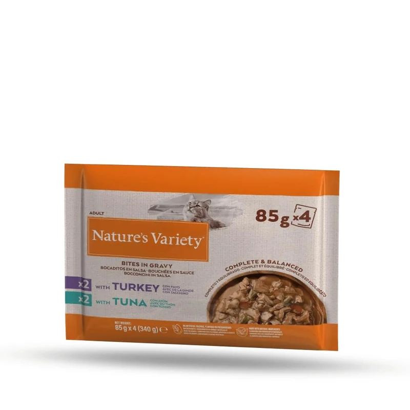 Nature's Variety Bites in Gravy Wet Food for Cats with Turkey/Tuna: (4x85g) - Image 1