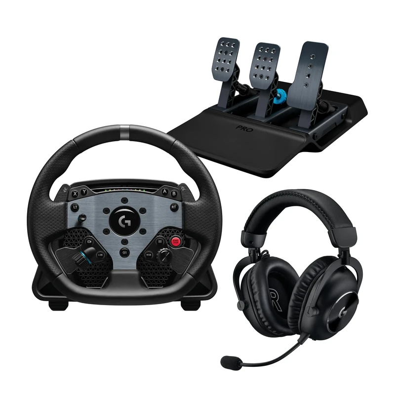 Logitech G PRO Racing Wheel and Pedals - Direct Drive, Load Cell Brake, 2 LIGHTSPEED Wireless Headset - For PC, Black