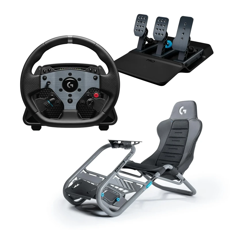 Logitech G PRO Racing Wheel, Sim Steering Wheel with Direct Drive 11 Nm PRO Racing Pedals, Load Cell Brake + Playseat Trophy, Edition - For PC, Black