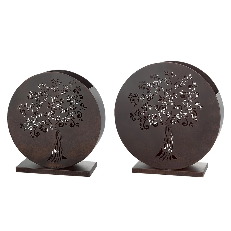 GILDE Set of 2 Lanterns Garden Tree Metal – Brown – 2 Sizes – Candle Holder - Image 1