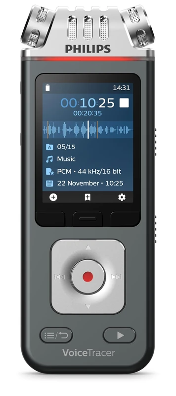 Philips VoiceTracer DVT6115 Voice Recorder, 8GB, MP3, 3 HiFi microphones, music recording. Sembly AI speech recognition. Automatic meeting minutes and to-do-list creation