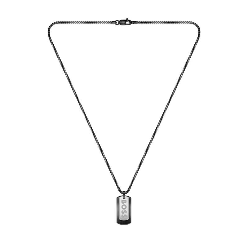 BOSS Jewelry Men's DEVON Collection Pendant Necklace in Black Stainless Steel - 1580577