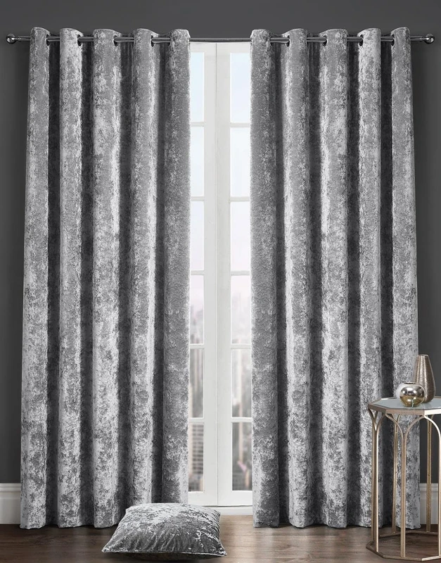 Kampala Hill Crushed Velvet Eyelet Ring Top Light Filtering Curtains Silver 66x90