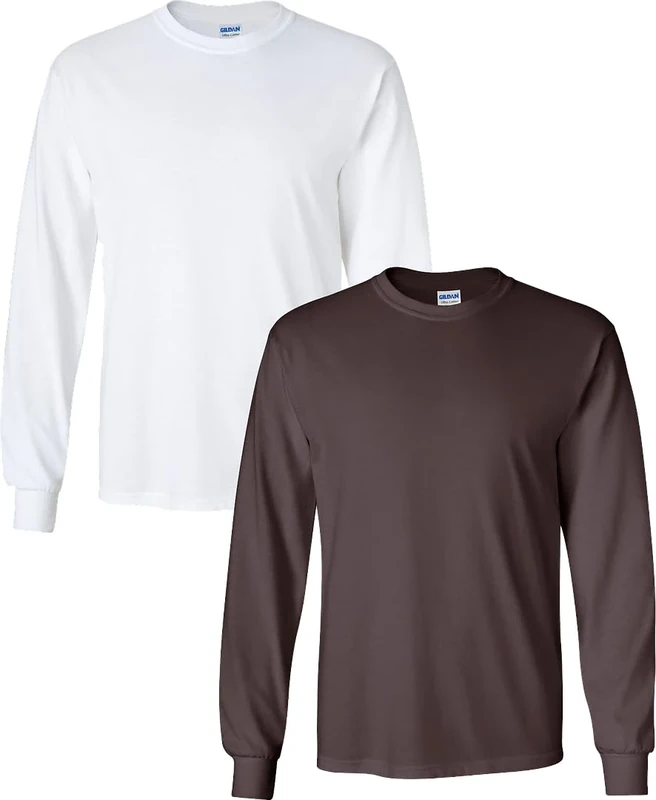 GILDAN Adult Ultra Cotton Long Sleeve T-Shirt, Style G2400, Multipack, White/Dark Chocolate, XL