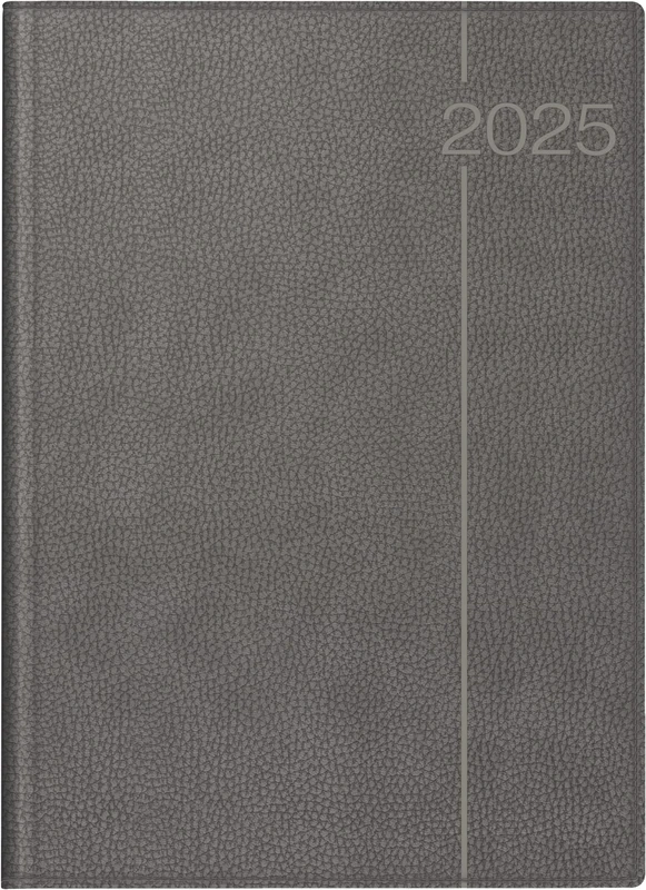 rido/idé Book Calendar Model Conform (2025), 1 Page = 1 Day, A4, 384 Pages, Faux Leather Cover, Derby, Grey