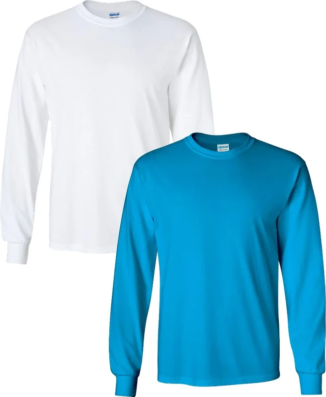 Gildan Adult Ultra Cotton Long Sleeve T-Shirt, Style G2400, Multipack, White/Sapphire, XL