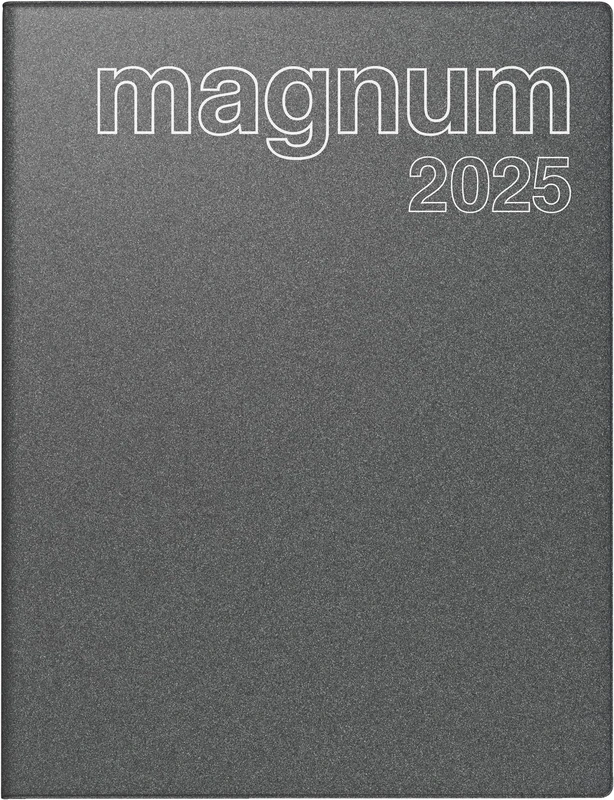 rido/idé Book Calendar Model Magnum (2025), 2 Pages = 1 Week, 183 × 240 mm, 144 Pages, Plastic Cover Reflection, Grey