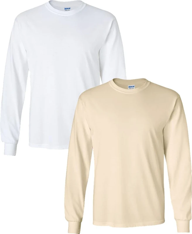 Gildan Adult Ultra Cotton Long Sleeve T-Shirt, Style G2400, Multipack, White/Natural, XL