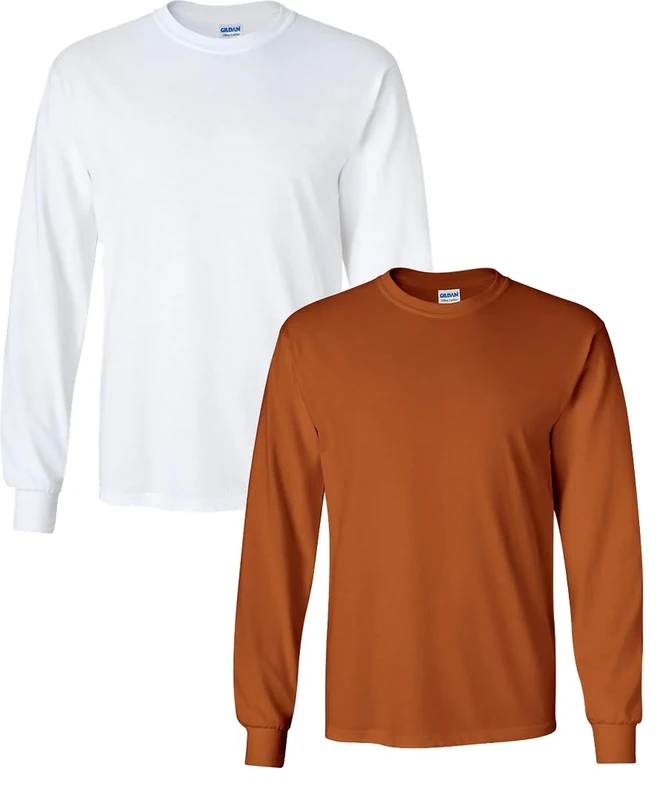 Gildan Adult Ultra Cotton Long Sleeve T-Shirt, Style G2400, Multipack, White/Texasorange, XL